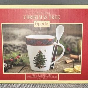 Spode Christmas Tree Mug & Spoon Set - White